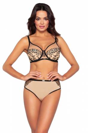 Бюстгальтер +size с шитыми чашками на косточках и контрастной вышивкой AVA