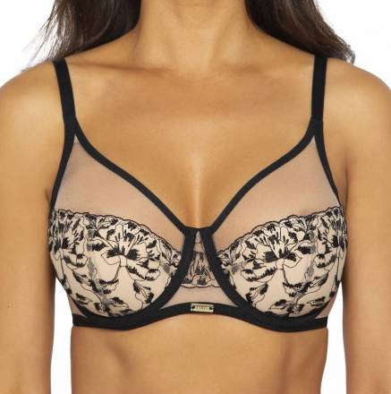 Бюстгальтер +size с шитыми чашками на косточках и контрастной вышивкой AVA