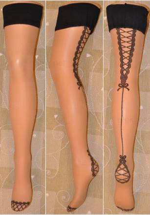 Тонкие чулочки с широкой резинкой и имитацией шнуровки сзади Lea Veneziana