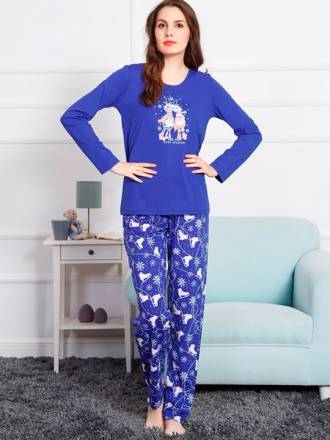 Женская пижама в новогоднем стиле с синими брючками Vienetta