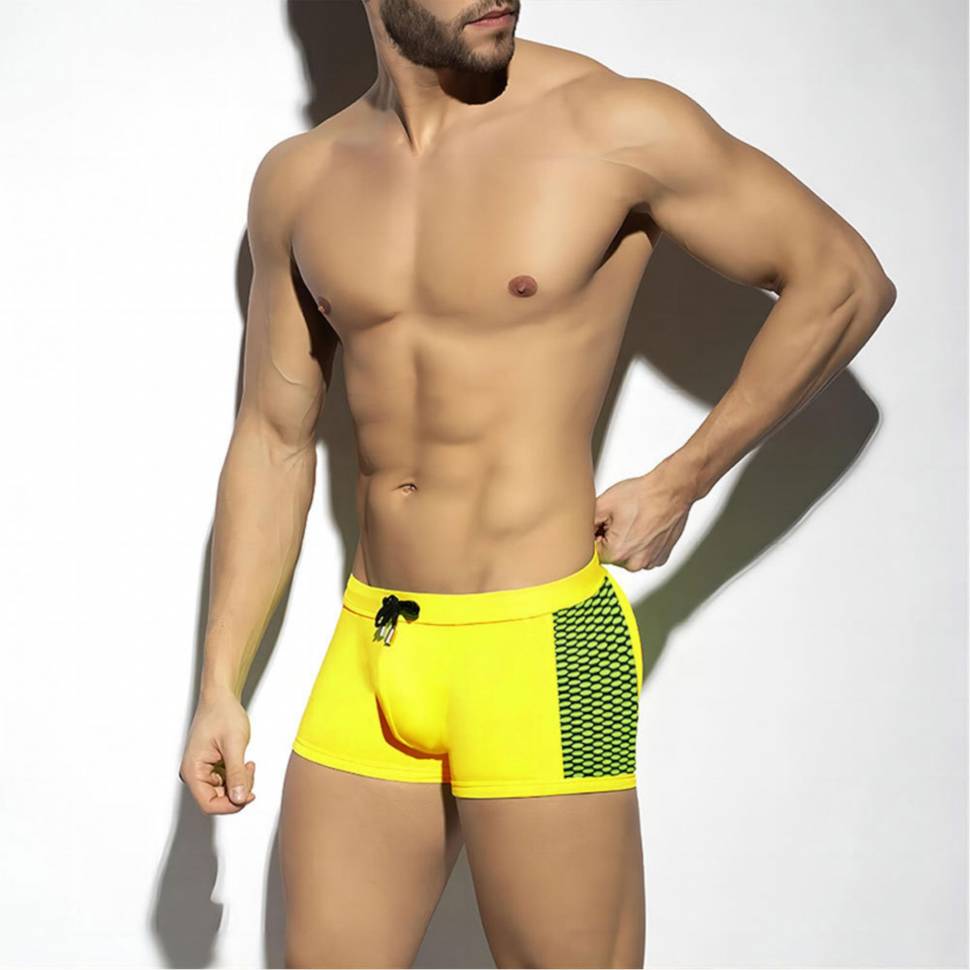 Желтые мужские плавки-боксеры с принтованными вставками по бокам Romeo Rossi