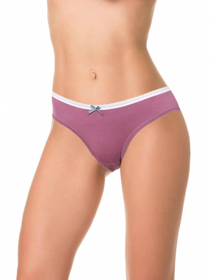 Хлопковые трусики-слипы с контрастной узкой кружевной резинкой Amoret