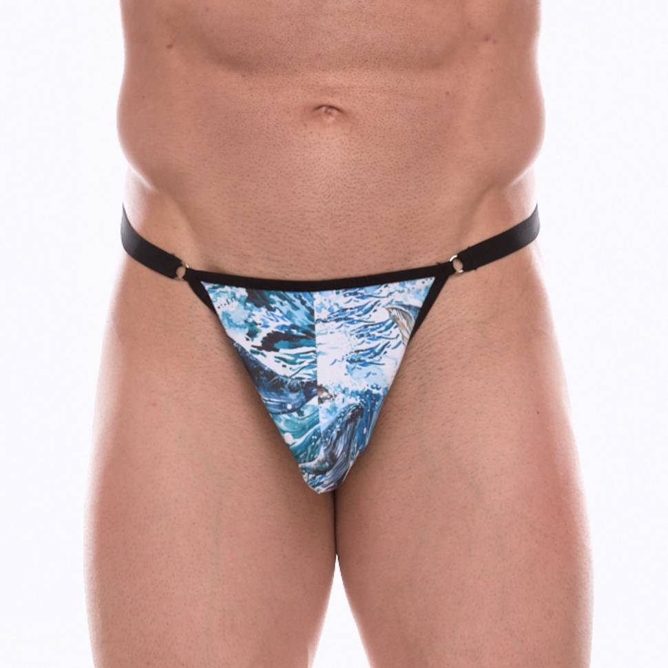Мужские трусы-тонги с принтом в виде волн и китов Don Moris