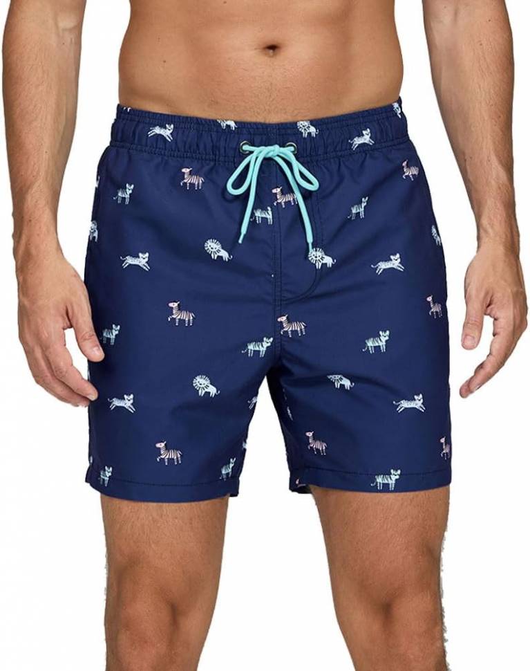 Темно-синие пляжные шорты с принтом в виде зверушек Romeo Rossi