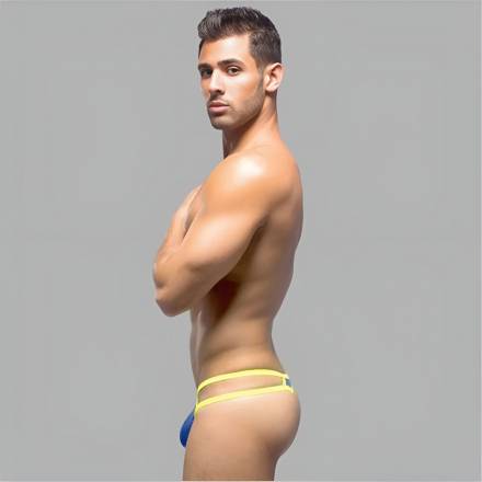 Синие мужские трусы-стринги с двойными бретелями Romeo Rossi