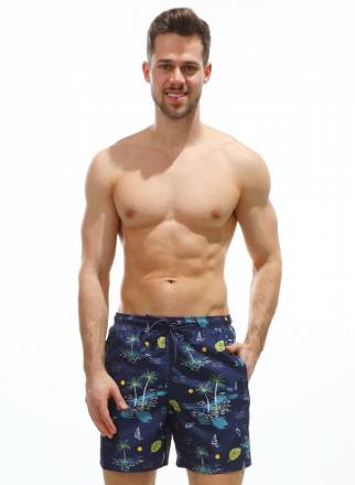 Темно-синие пляжные шорты с принтом в виде пальм Jolidon