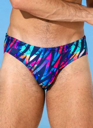 Синие мужские плавки +size с яркими цветными зигзагами Jolidon