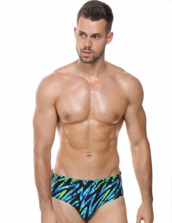 Черные мужские плавки +size с яркими цветными зигзагами Jolidon