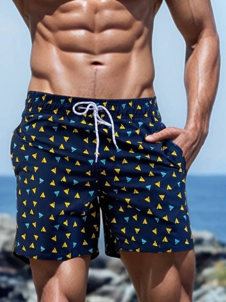 Темно-синие пляжные шорты с принтом и боковыми карманами Romeo Rossi