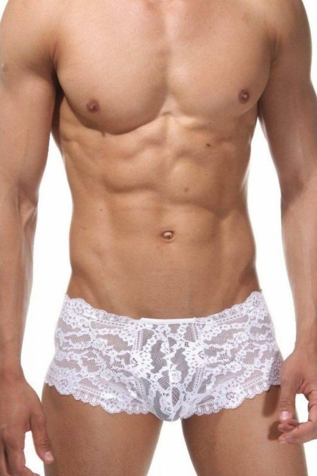 Белые мужские трусы-хипсы из кружевной ткани La Blinque