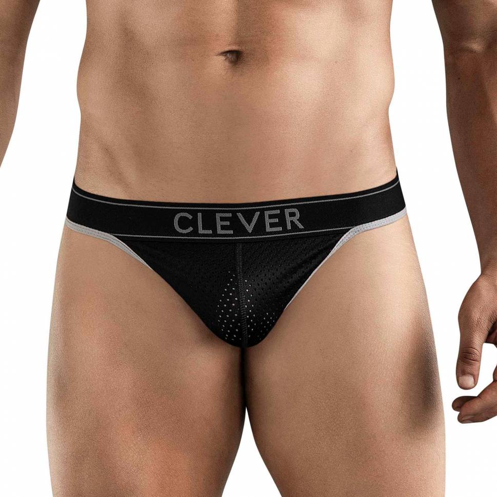 Черные перфорированные трусы-тонги Clever Ambar Thong Clever Masculine Underwear