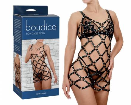 Черное платье Boudica в виде сетки из кожаных полос Sitabella
