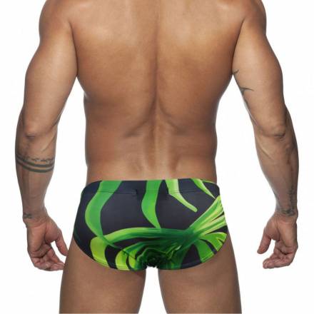 Черные мужские плавки с зеленым растительным рисунком Romeo Rossi