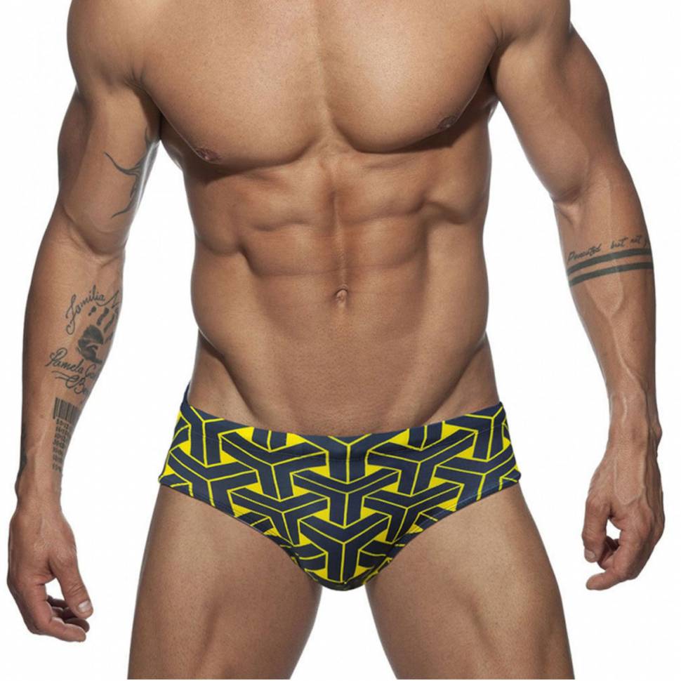 Черные мужские плавки с ярким геометрическим принтом Romeo Rossi