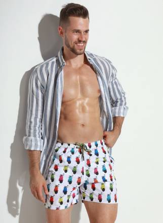 Мужские пляжные шорты с принтом в виде цветных мопедов Jolidon