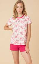 Хлопковая пижама с цветами на футболке Cotonella